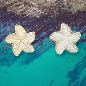 Sterling Silver Mother of Pearl Starfish Pierced Earrings